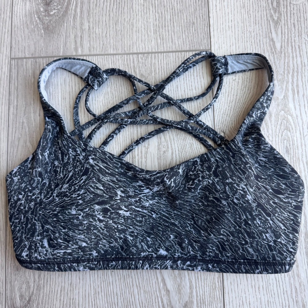 Lululemon Free To Be Wild Sports Bra Size 4 Black White Marble Strappy Back
